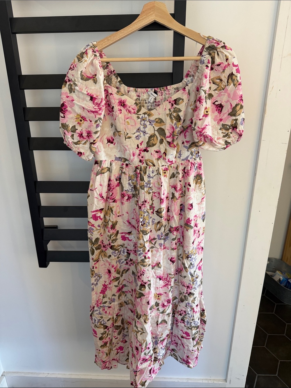 Reitmans Cream Midi Dress with Pink Floral Print